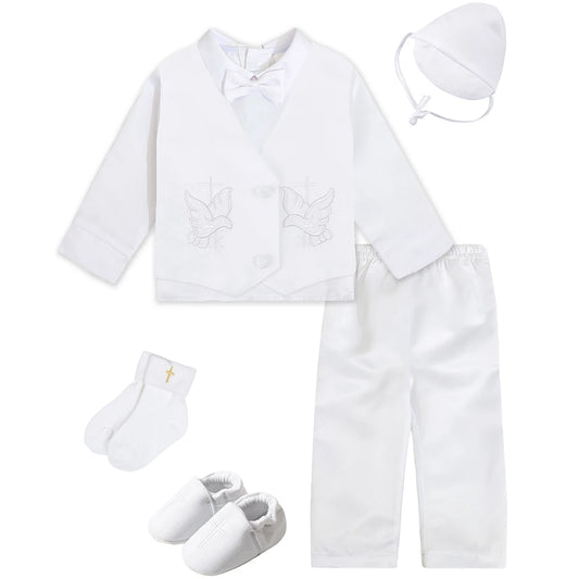 Baby Boys Baptism Outfits Infant Wedding Birthday Party White Cartoon Dove Newborn Formal Gentleman Suits Christening Clothes