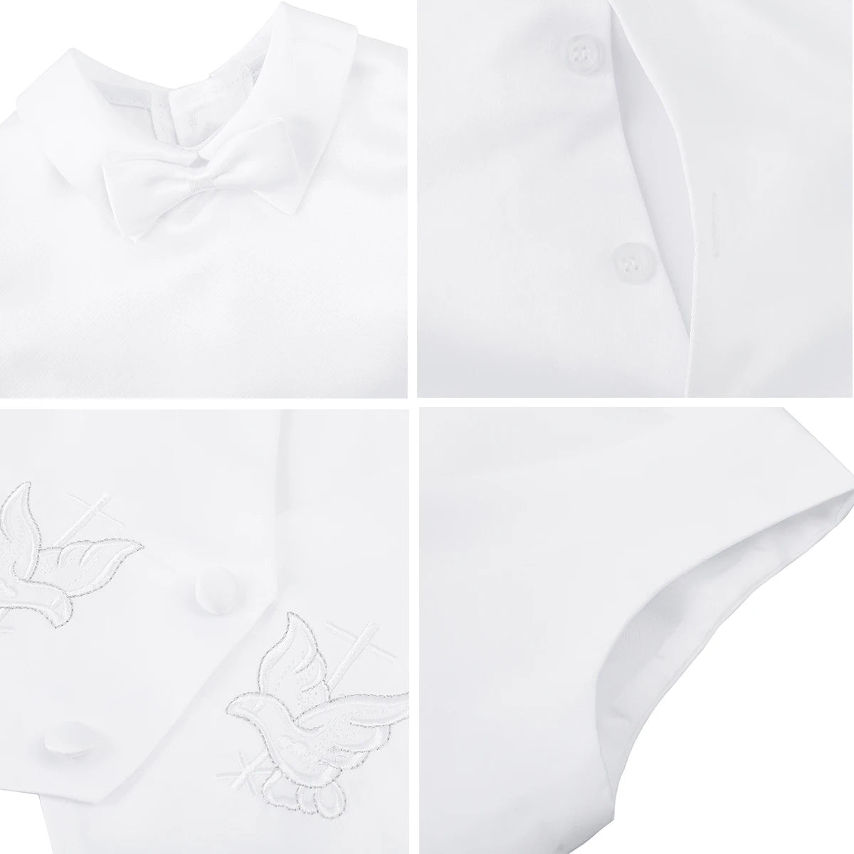 Baby Boys Baptism Suits Infant White Cartoon Dove Newborn Short Sleeve Bow Tie Tops+Shorts+Vest+Hat Christening Clothes Costume