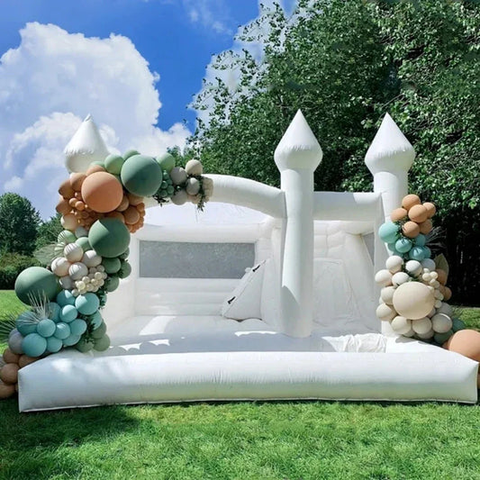 Commercial 3 in1 Inflatable White Bounce House Castle with Slide and Ball Pit PVC Giant Jumper Bouncy Castle Wedding for Party