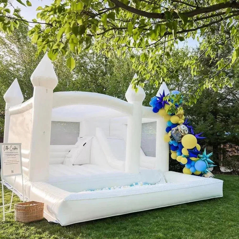 Commercial 3 in1 Inflatable White Bounce House Castle with Slide and Ball Pit PVC Giant Jumper Bouncy Castle Wedding for Party