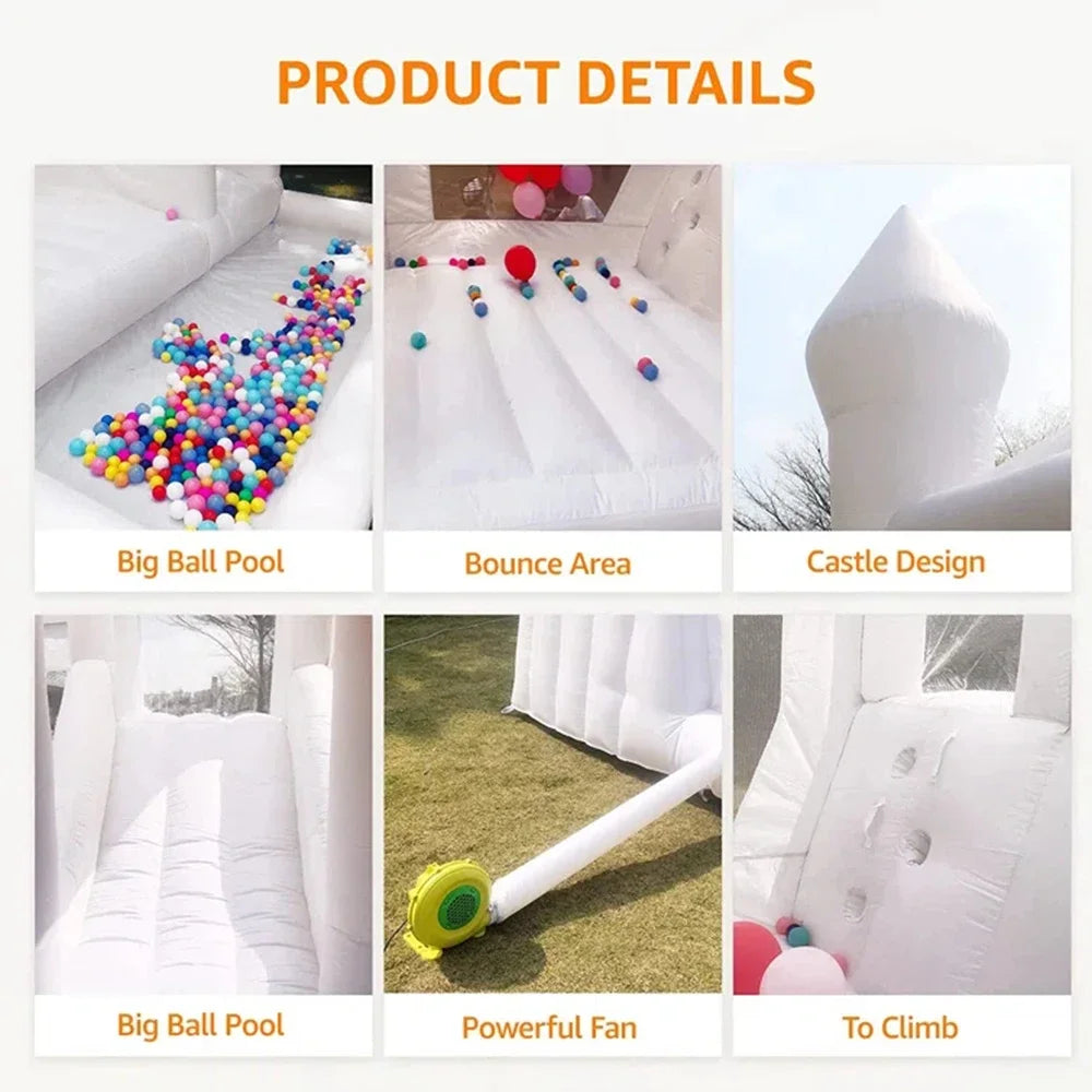 Commercial 3 in1 Inflatable White Bounce House Castle with Slide and Ball Pit PVC Giant Jumper Bouncy Castle Wedding for Party