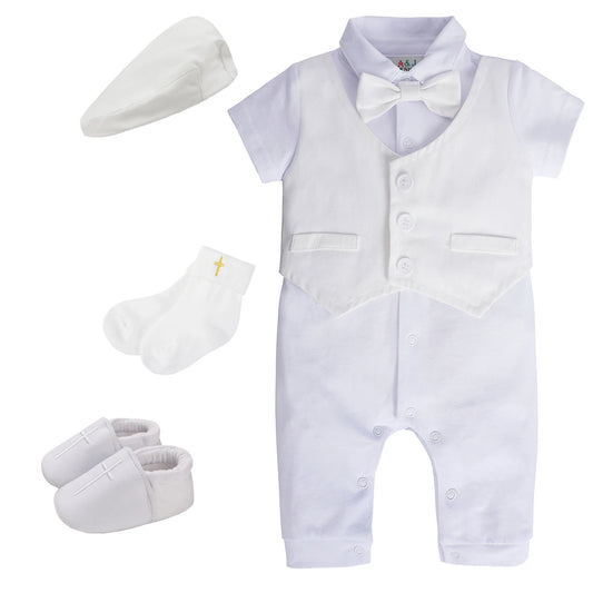 Baby Boys Christening Outfits Baptism clothes Shower Gift with Beret Hat