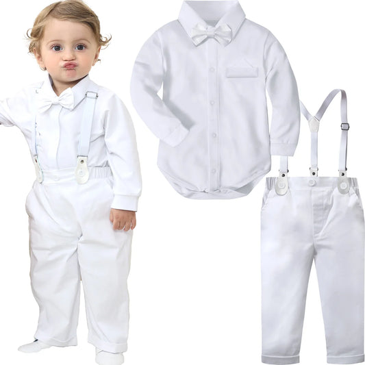 Baby Boy Christening Outfit Infant Baptism Suit Toddler Wedding Church Easter Birthday Gift Romper Shirt + Pants Clothes 2PCS